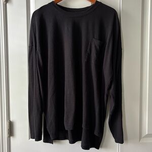 Lou & Grey Black Pocket Top 100% Cotton Textured Fabric Long Sleeve